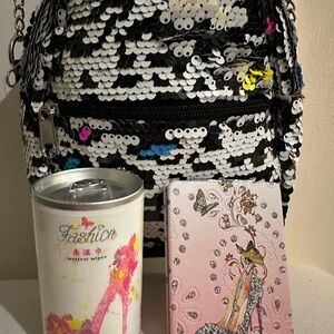 Sequin Mini Backpack with Accessories